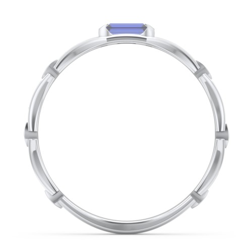 East-West Stackable Baguette Ring with Hinged Texture – Sterling Silver with Blue Sapphire