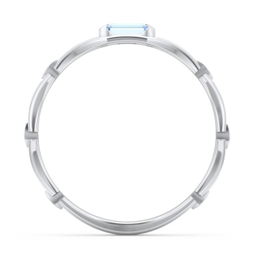 East-West Stackable Baguette Ring with Hinged Texture – Sterling Silver with Blue Topaz