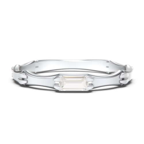 East-West Stackable Baguette Ring with Hinged Texture – Sterling Silver with Cubic Zirconia