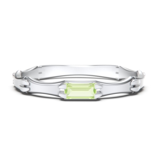 East-West Stackable Baguette Ring with Hinged Texture – Sterling Silver with Peridot