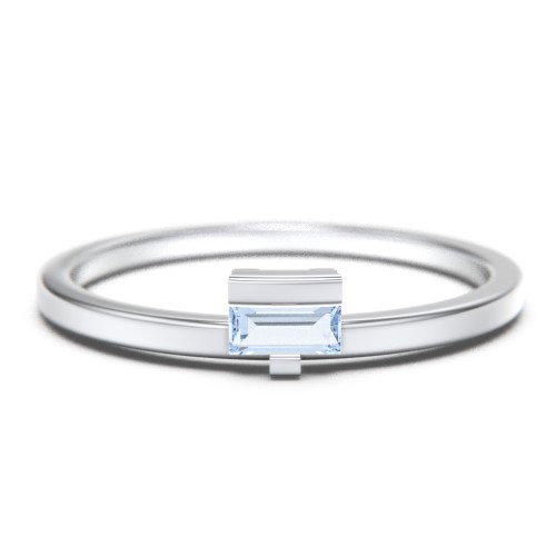 Off-Set Baguette Stackable Ring – Sterling Silver with Aquamarine
