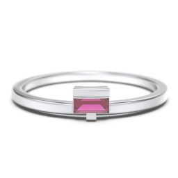 Off-Set Baguette Stackable Ring in 925 Sterling Silver with Ruby