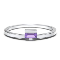 Off-Set Baguette Stackable Ring in 925 Sterling Silver with Amethyst