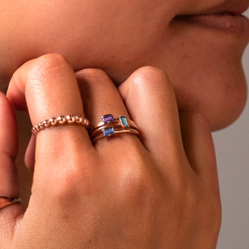 Off-Set Baguette Stackable Ring – Sterling Silver with Blue Topaz