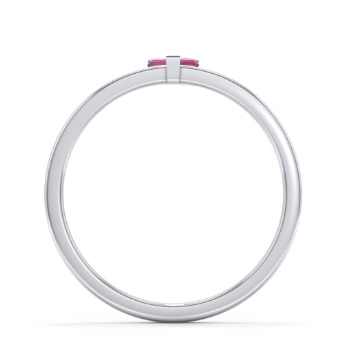 Off-Set Baguette Stackable Ring – Sterling Silver with Ruby