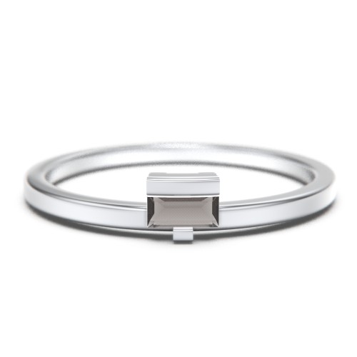 Off-Set Baguette Stackable Ring – Sterling Silver with Smokey Quartz