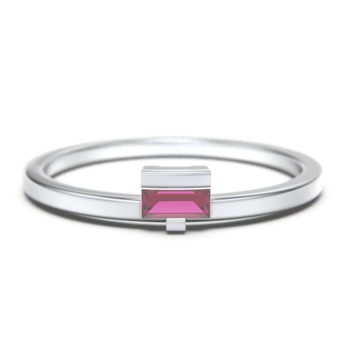 Off-Set Baguette Stackable Ring – Sterling Silver with Ruby