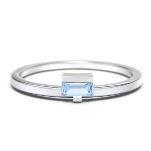 Off-Set Baguette Stackable Ring – Sterling Silver with Blue Topaz