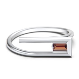 Geometric Wire Ring with East-West Baguette Gemstone in 925 Sterling Silver with Garnet
