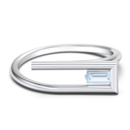 Geometric Wire Ring with East-West Baguette Gemstone in 925 Sterling Silver with Aquamarine