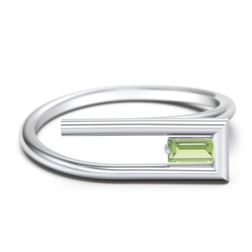 Geometric Wire Ring with East-West Baguette Gemstone – Sterling Silver with Peridot