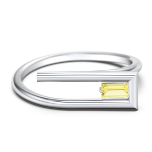 Geometric Wire Ring with East-West Baguette Gemstone – Sterling Silver with Citrine