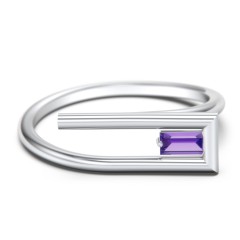 Geometric Wire Ring with East-West Baguette Gemstone – 10K Yellow Gold with Amethyst