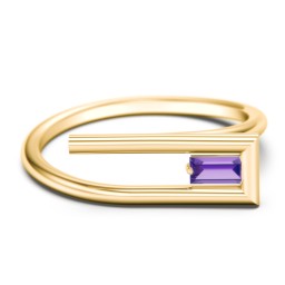Geometric Wire Ring with East-West Baguette Gemstone in 10K Solid Yellow Gold with Amethyst