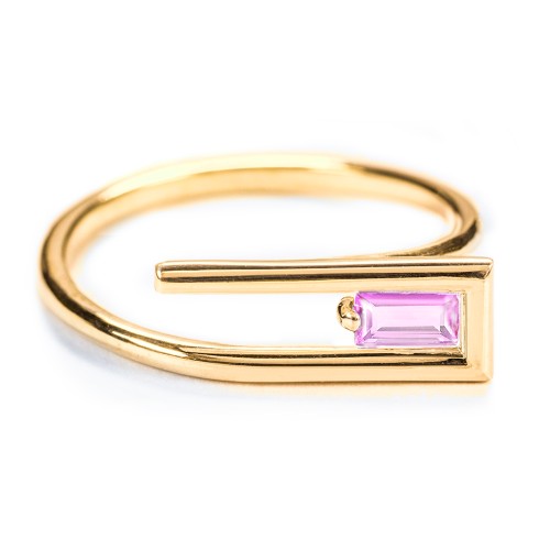 Geometric Wire Ring with East-West Baguette Gemstone – 10K Yellow Gold with Amethyst