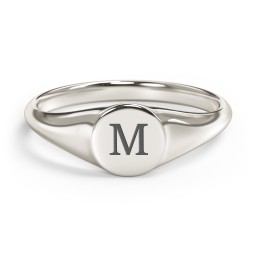 Engravable Round Signet Ring in 10K Solid White Gold