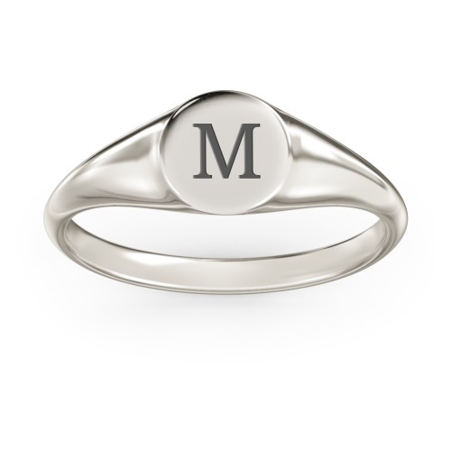 Engravable Round Signet Ring – 10K White Gold