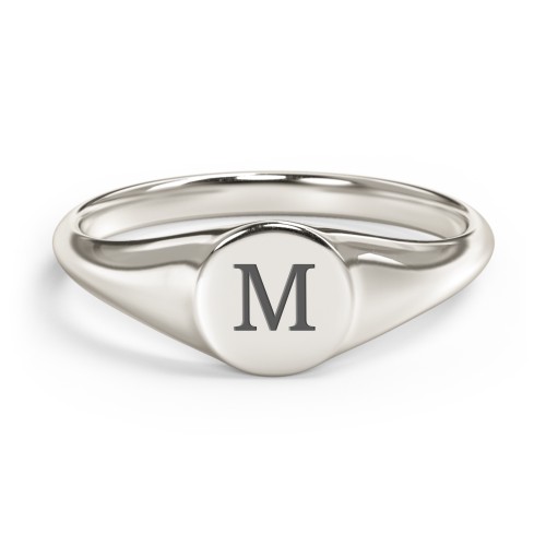 Engravable Round Signet Ring – 10K White Gold