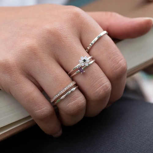 Milgrain Half Eternity Stackable Band – 10K White Gold with White Premium Zirconia