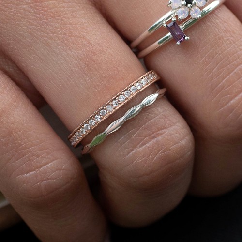 Milgrain Half Eternity Stackable Band – 10K White Gold with White Premium Zirconia