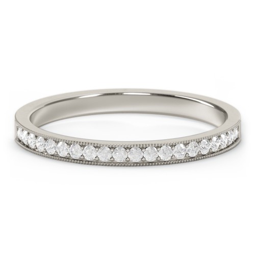 Milgrain Half Eternity Stackable Band – 10K White Gold with White Premium Zirconia