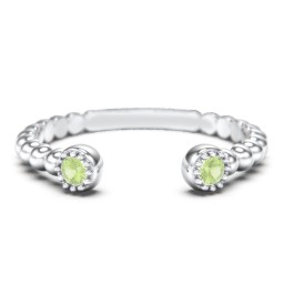 Beaded Ball Open Cuff Ring with Gemstones in 925 Sterling Silver with Peridot