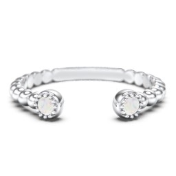 Beaded Ball Open Cuff Ring with Gemstones in 925 Sterling Silver with Opal