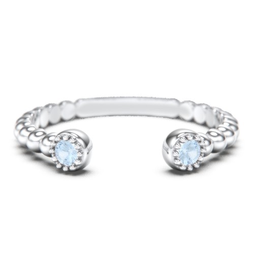 Beaded Ball Open Cuff Ring with Gemstones – Sterling Silver with Blue Topaz