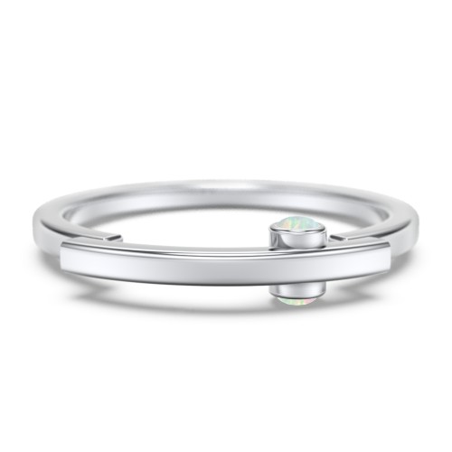 Modern Stacking Ring with Peek-A-Boo Gemstone – Sterling Silver with Opal