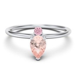 Pear Ring with Round Accent Stone in 925 Sterling Silver with Morganite and Pink Tourmaline