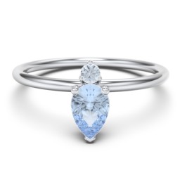 Pear Ring with Round Accent Stone in 925 Sterling Silver with Aquamarine
