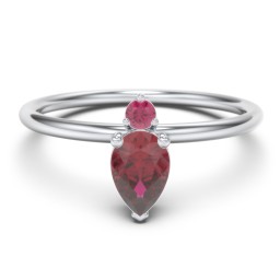 Pear Ring with Round Accent Stone in 925 Sterling Silver with Ruby