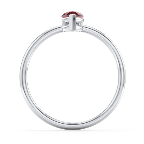 Pear Ring with Round Accent Stone – Sterling Silver with Ruby