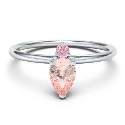 Pear Ring with Round Accent Stone – Sterling Silver with Morganite and Pink Tourmaline