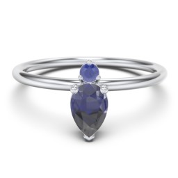 Pear Ring with Round Accent Stone in 925 Sterling Silver with Blue Sapphire
