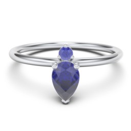 Pear Ring with Round Accent Stone in 925 Sterling Silver with Blue Sapphire