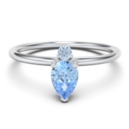 Pear Ring with Round Accent Stone in 925 Sterling Silver with Blue Topaz
