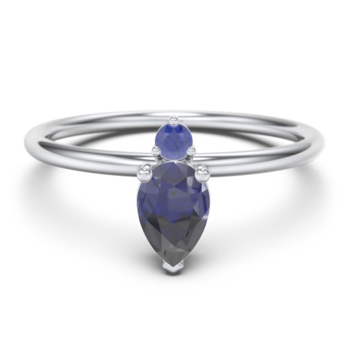 Pear Ring with Round Accent Stone – Sterling Silver with Blue Sapphire