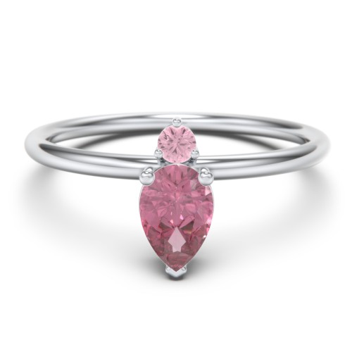 Pear Ring with Round Accent Stone – Sterling Silver with Pink Tourmaline