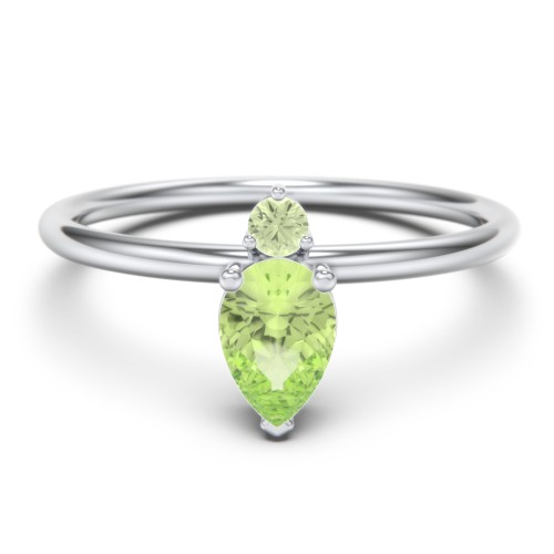 Pear Ring with Round Accent Stone – Sterling Silver with Peridot