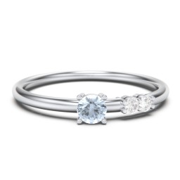 3-Stone Stacking Ring in 925 Sterling Silver with Aquamarine and White Premium Zirconia