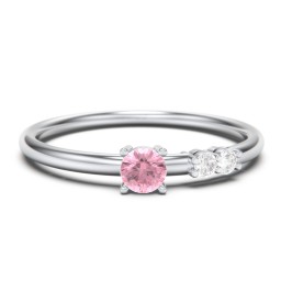 3-Stone Stacking Ring in 925 Sterling Silver with Pink Tourmaline and White Premium Zirconia