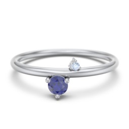 Off-Set Gemstone Stacking Ring in 925 Sterling Silver with Blue Sapphire and Fancy Blue Premium Zirconia