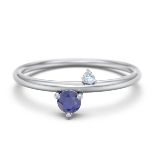Off-Set Gemstone Stacking Ring – Sterling Silver with Blue Sapphire and Fancy Blue Premium Zirconia