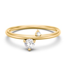 Off-Set Gemstone Stacking Ring in 10K Solid Yellow Gold with White Premium Zirconia