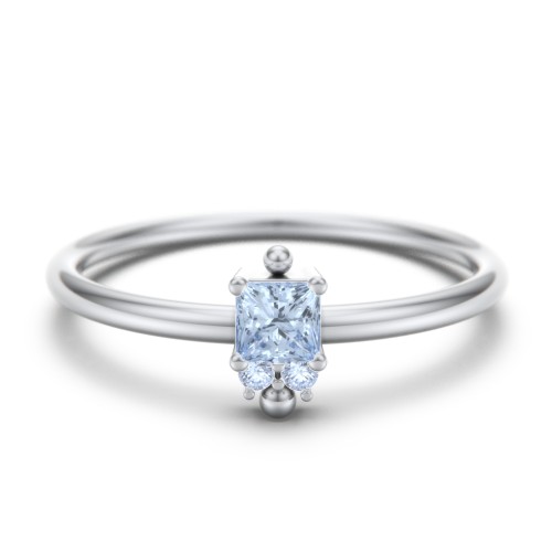 Princess Cut Stacking Ring with Accents – Sterling Silver with Aquamarine and Fancy Blue Premium Zirconia