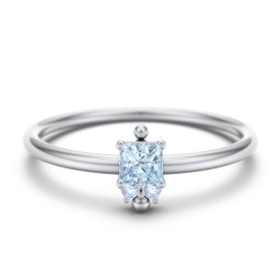 Princess Cut Stacking Ring with Accents in 925 Sterling Silver with Aquamarine and Fancy Blue Premium Zirconia