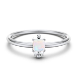 Princess Cut Stacking Ring with Accents in 925 Sterling Silver with Opal and White Premium Zirconia