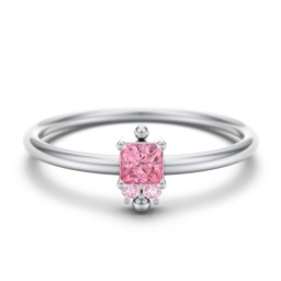 Princess Cut Stacking Ring with Accents in 925 Sterling Silver with Pink Tourmaline and Fancy Pink Premium Zirconia