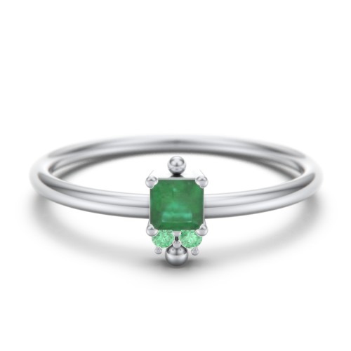 Princess Cut Stacking Ring with Accents – Sterling Silver with Emerald and Green Premium Zirconia